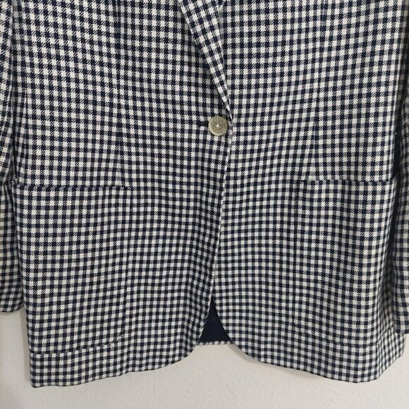 Lauren Ralph Lauren Vtg 80s Linen Navy Checkered Long Blazer Jacket Pockets Sz 8 - Picture 5 of 11